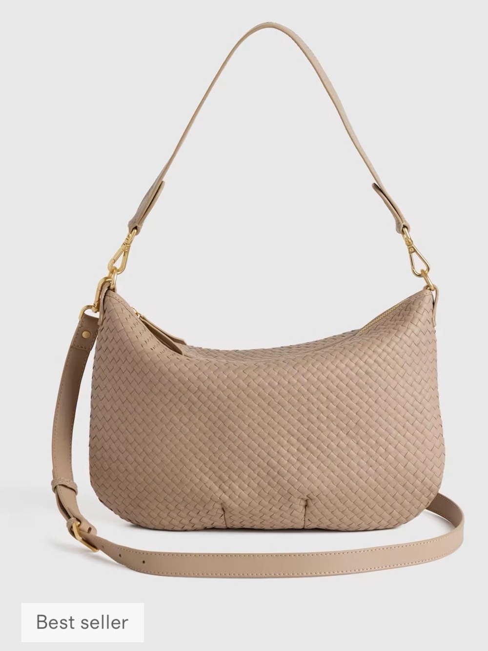 Quince Woven Hobo Shoulder Bag - Taupe Beige
